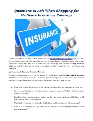 Questions to Ask When Shopping for Medicare Insurance Coverage