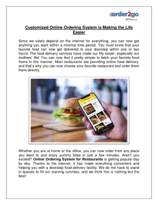 Customized Online Ordering System is Making the Life Easier