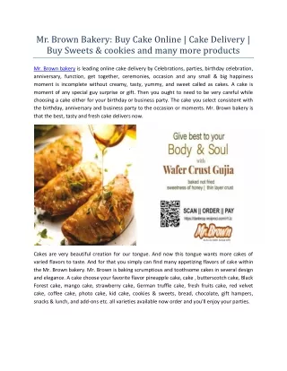 Mr. Brown Bakery: Buy Cake Online | Cake Delivery | Sweets & cookies and more products