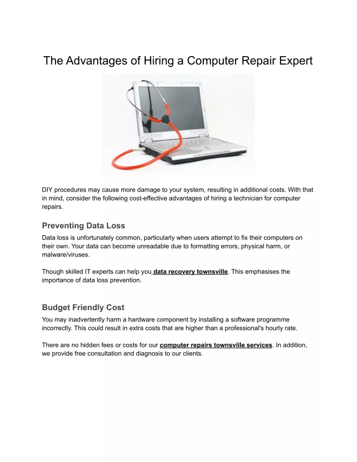 the advantages of hiring a computer repair expert