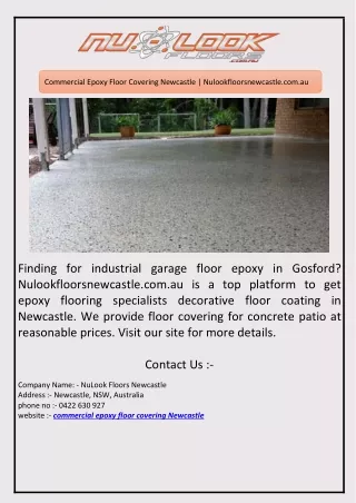Commercial Epoxy Floor Covering Newcastle | Nulookfloorsnewcastle.com.au