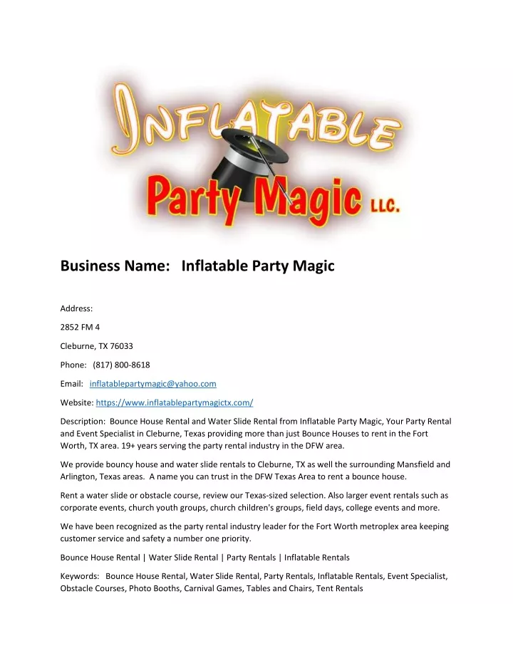 business name inflatable party magic