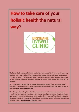 How to take care of your holistic health the natural way?