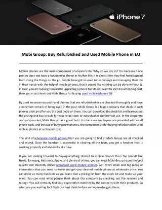 Mobi Group: Buy Refurbished and Used Mobile Phone in EU