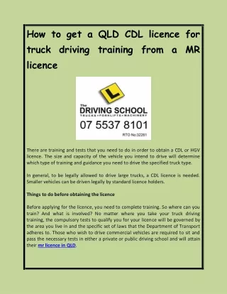 How to get a QLD CDL licence for truck driving training from a MR licence