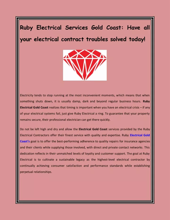 ruby electrical services gold coast have all