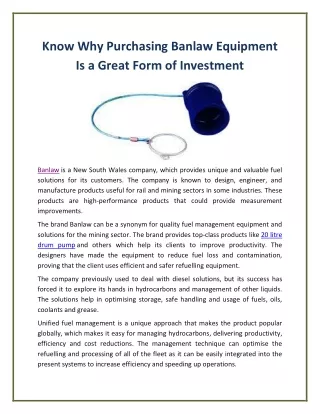 know why purchasing banlaw equipment is a great
