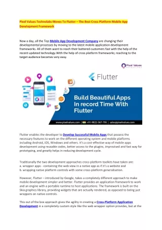Pixel Values Technolabs Moves To #Flutter – The Best Cross Platform Mobile App Development Framework