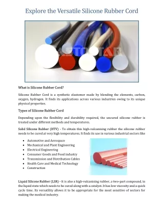 Explore the Versatile Silicone Rubber Cord - Elastostar Rubber Corporation