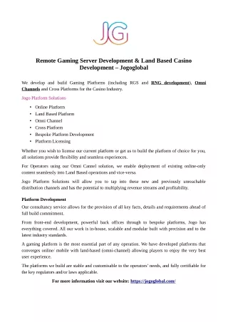 remote gaming server development land based