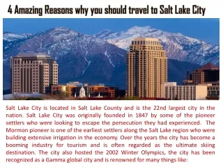 4 Amazing Reasons why you should travel to Salt Lake City