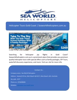 Helicopter Tours Gold Coast | Seaworldhelicopters.com.au