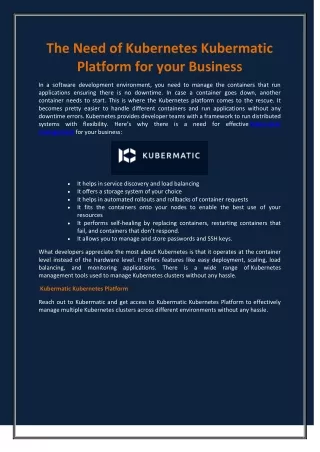 the need of kubernetes kubermatic platform
