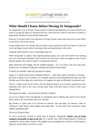 what should i know before moving to sotogrande