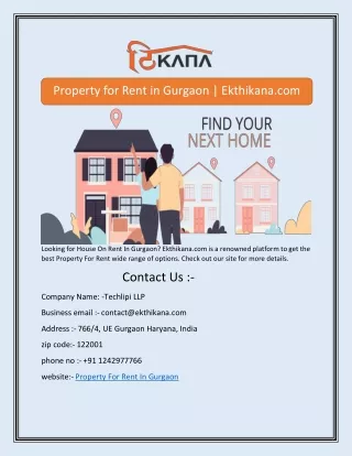 Property for Rent in Gurgaon | Ekthikana.com