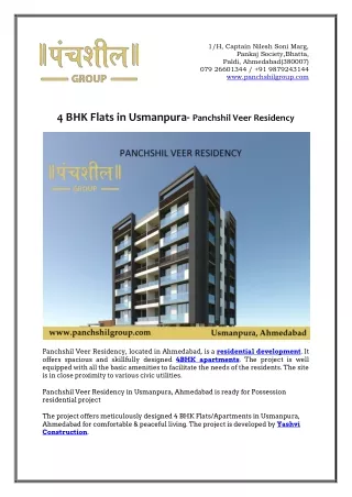 4 BHK Flats in Usmanpura- Panchshil Veer Residency