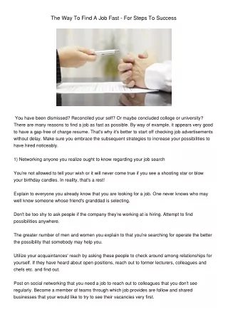 the way to find a job fast for steps to success