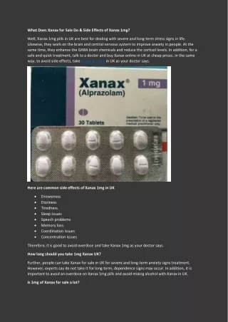 What Does Xanax for Sale Do & Side Effects of Xanax 1mg?