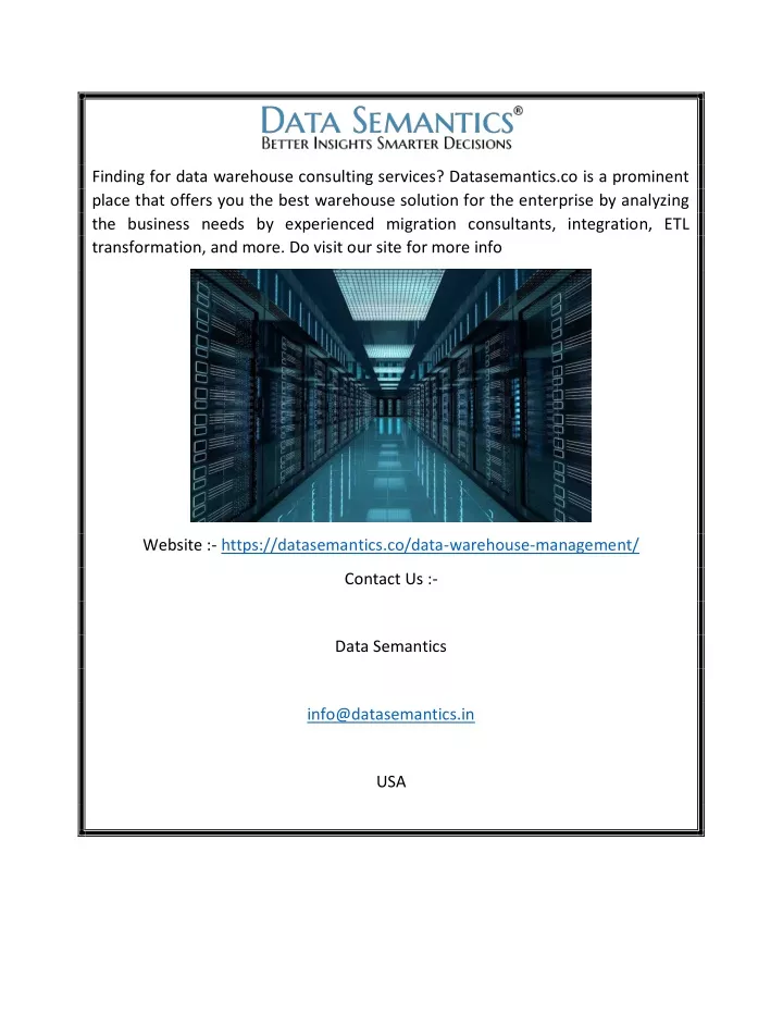finding for data warehouse consulting services