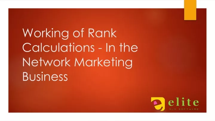 working of rank calculations in the network marketing business
