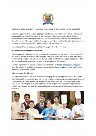 CAREER TIPS FOR STUDENTS PLANNING TO BECOME A SUCCESSFUL HOTEL MANAGER