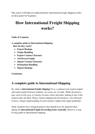 How International Freight Shipping works?