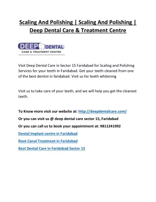 Scaling And Polishing  | Deep Dental Care & Treatment Centre