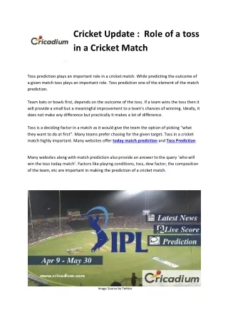 cricket update role of a toss in a cricket match