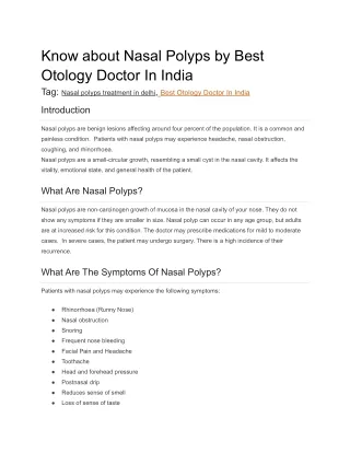 Know about Nasal Polyps by Best Otology Doctor In India