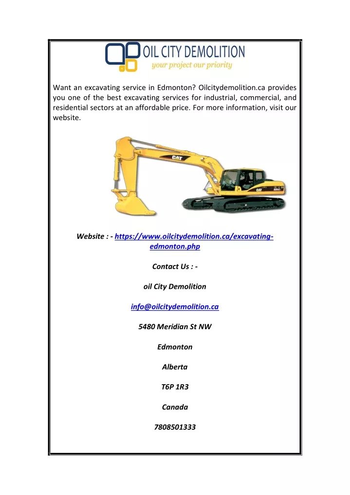 want an excavating service in edmonton