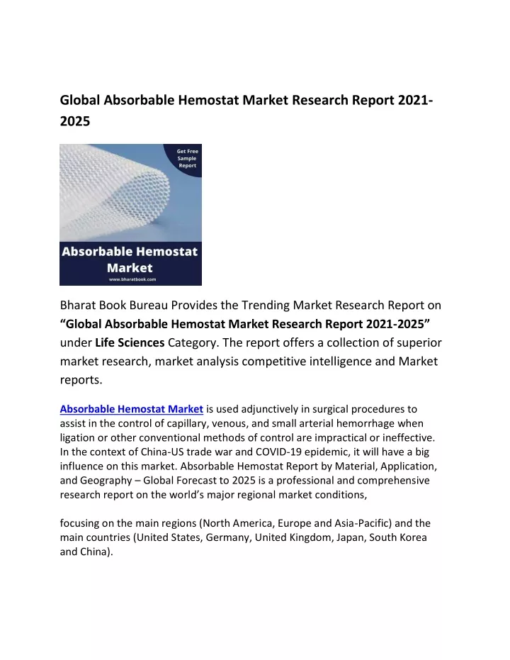 global absorbable hemostat market research report