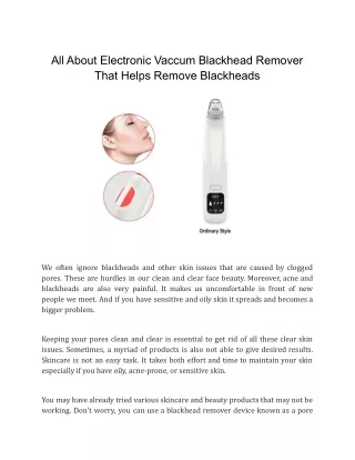 All About Electronic Vaccum Blackhead Remover That Helps Remove Blackheads