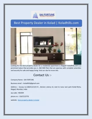 Best Property Dealer in Kolad | Koladhills.com