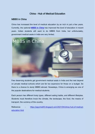 All about MBBS in China for Indian Students 2021