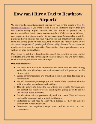 how can i hire a taxi to heathrow airport