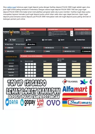 situs daftar togel totonusa agen togel deposit
