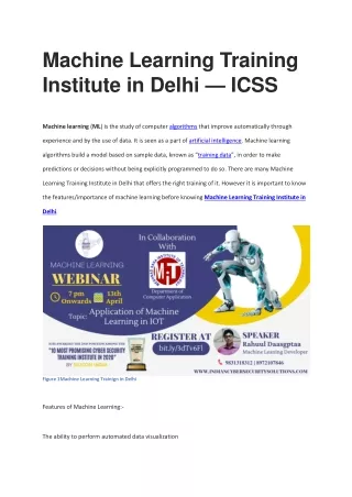 Machine Learning Training Institute in Delhi - ICSS