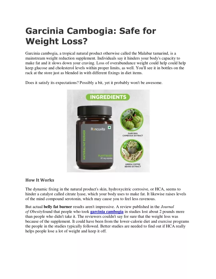 garcinia cambogia safe for weight loss