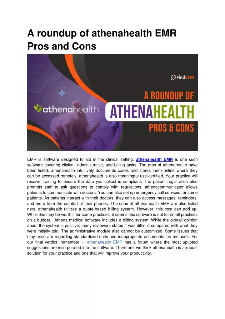 a roundup of athenahealth emr pros and cons
