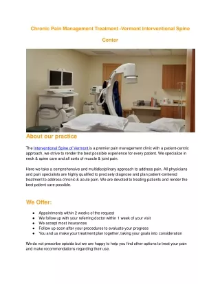 Chronic Pain Management Treatment -Vermont Interventional Spine Center