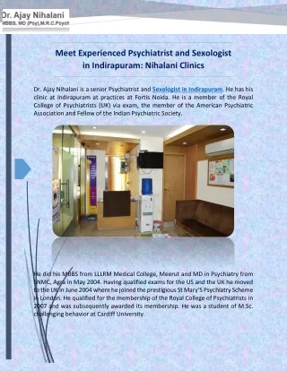 Meet Experienced Psychiatrist and Sexologist in Indirapuram: Nihalani Clinics
