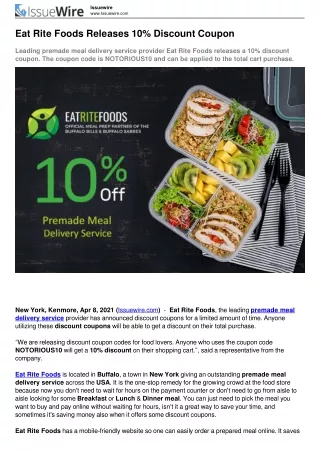 Eat Rite Foods Releases 10% Discount Coupon
