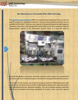 Best Manufacturer of Assembly SPM: UMR Technology