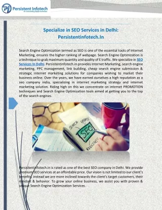 Specialize in SEO Services in Delhi: Persistentinfotech.In