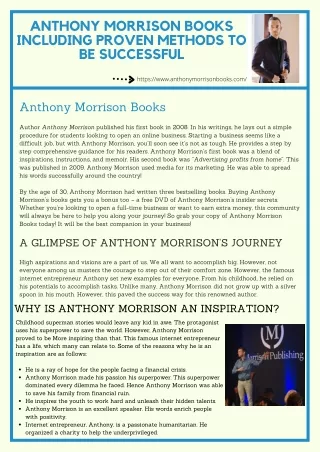 Anthony Morrison Books Including Proven Methods To Be Successful
