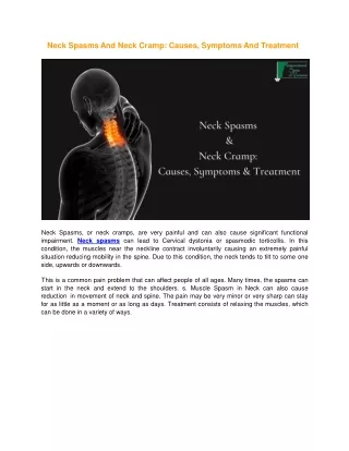 Neck Spasms And Neck Cramp: Causes, Symptoms And Treatment