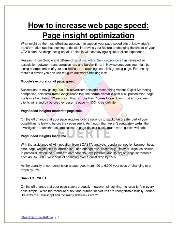 how to increase web page speed page insight