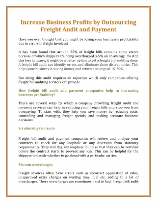 Increase Business Profits by Outsourcing Freight Audit and Payment