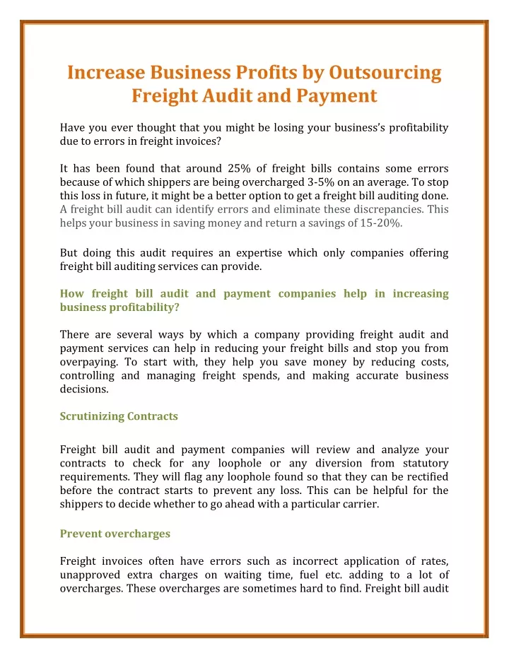 increase business profits by outsourcing freight