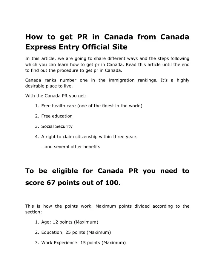 how to get pr in canada from canada express entry
